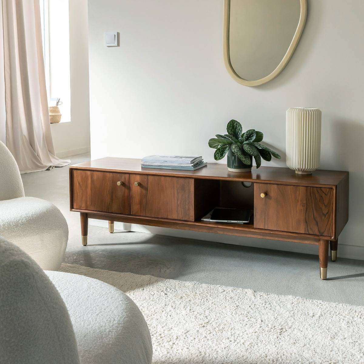 Meuble TV 3 portes en bois d'acacia Emiel