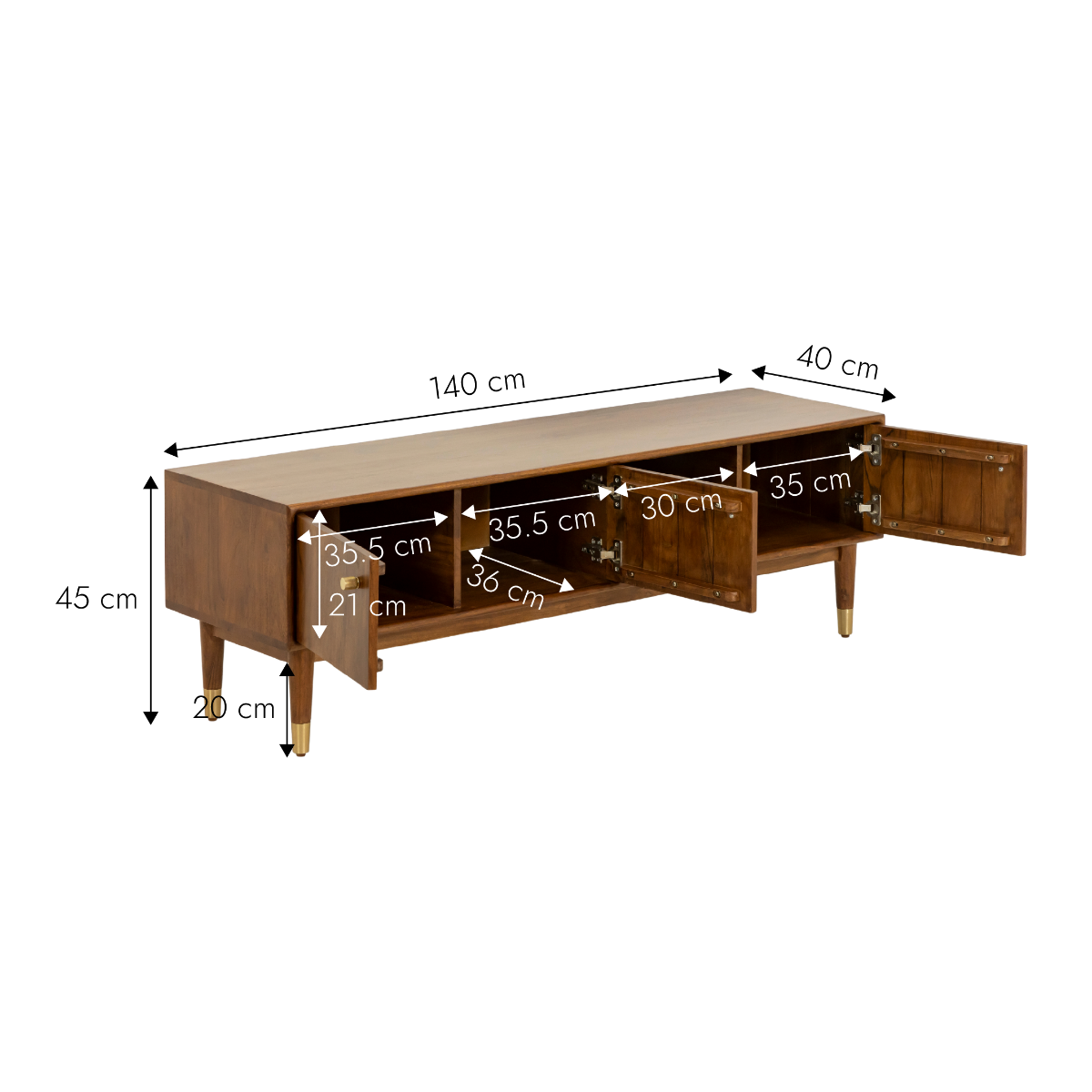 Meuble TV 3 portes en bois d'acacia Emiel