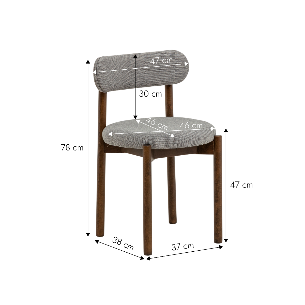 Chaise en bois de hêtre foncé et tissu Aline (lot de 2)