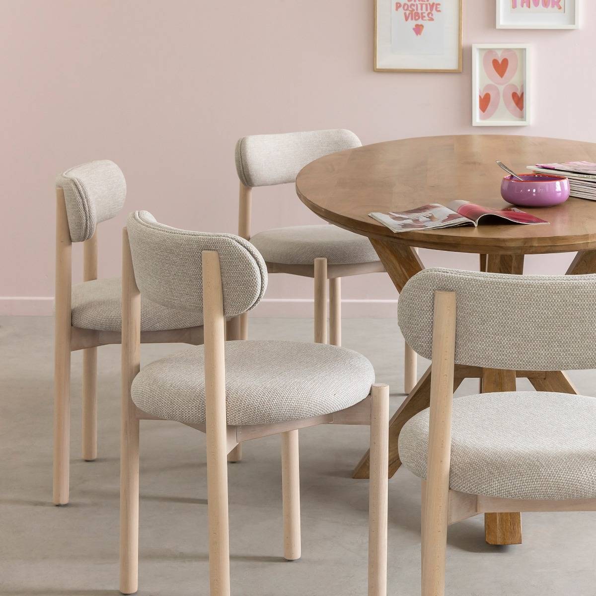 Chaise en bois de hêtre clair et tissu Aline (lot de 2)