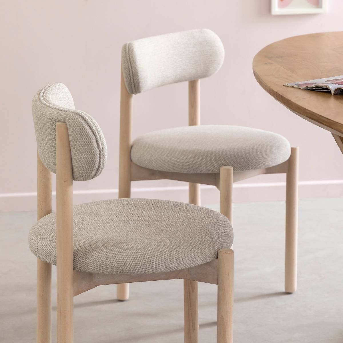 Chaise en bois de hêtre clair et tissu Aline (lot de 2)