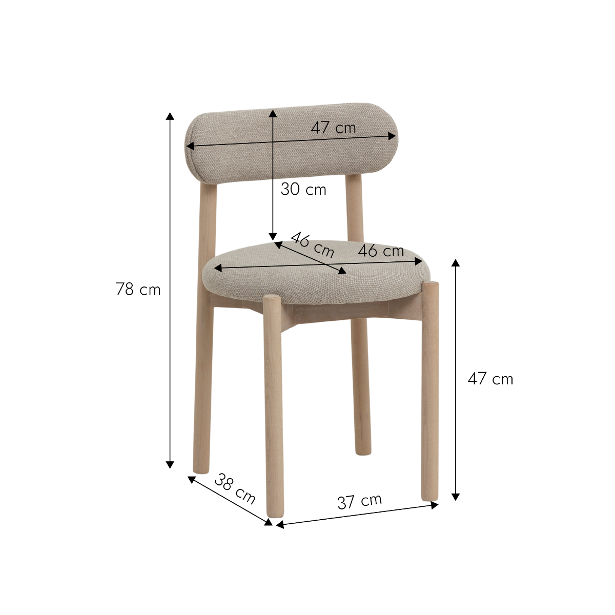 Chaise en bois de hêtre clair et tissu Aline (lot de 2)