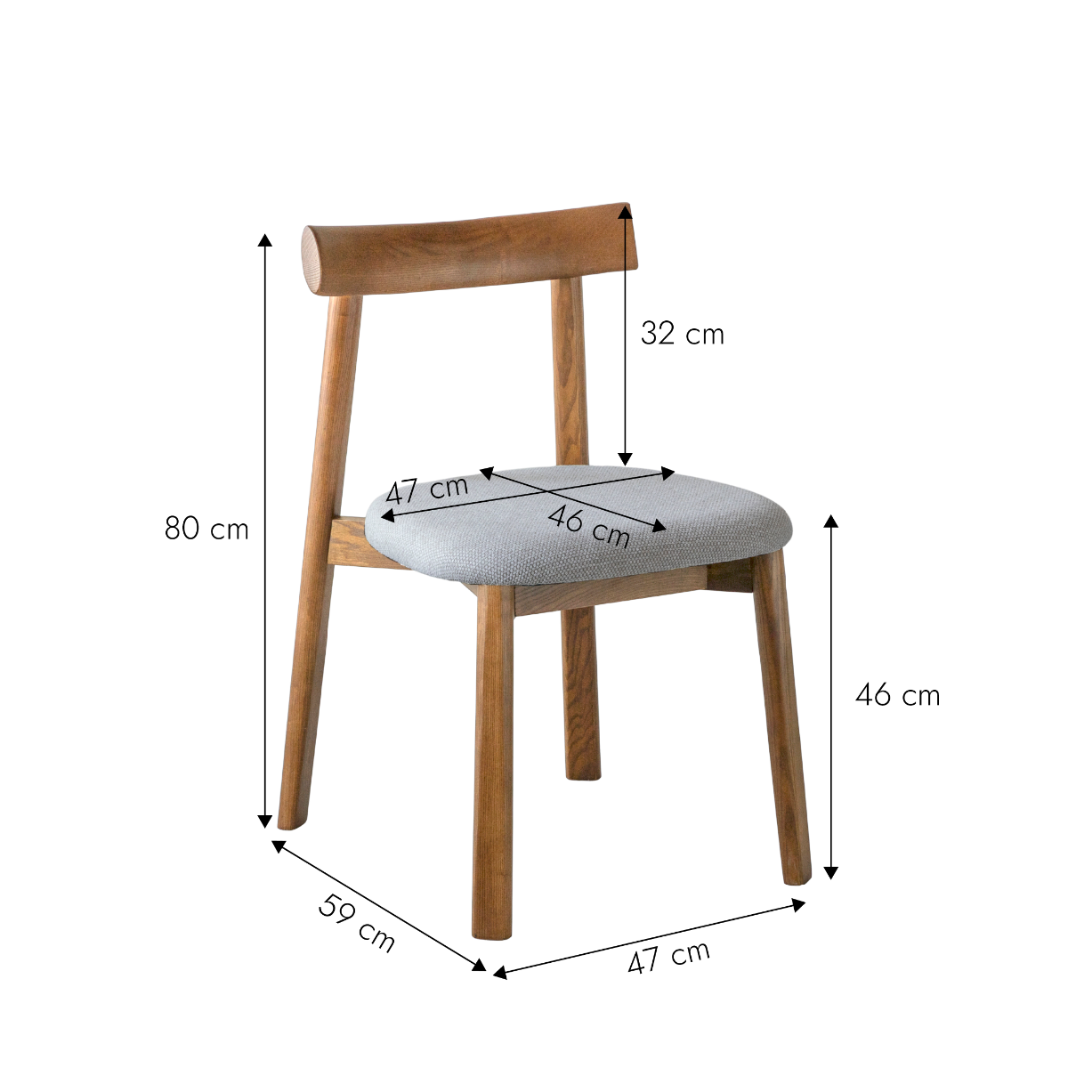 Chaise en bois de frêne et tissu gris Neris (lot de 2)