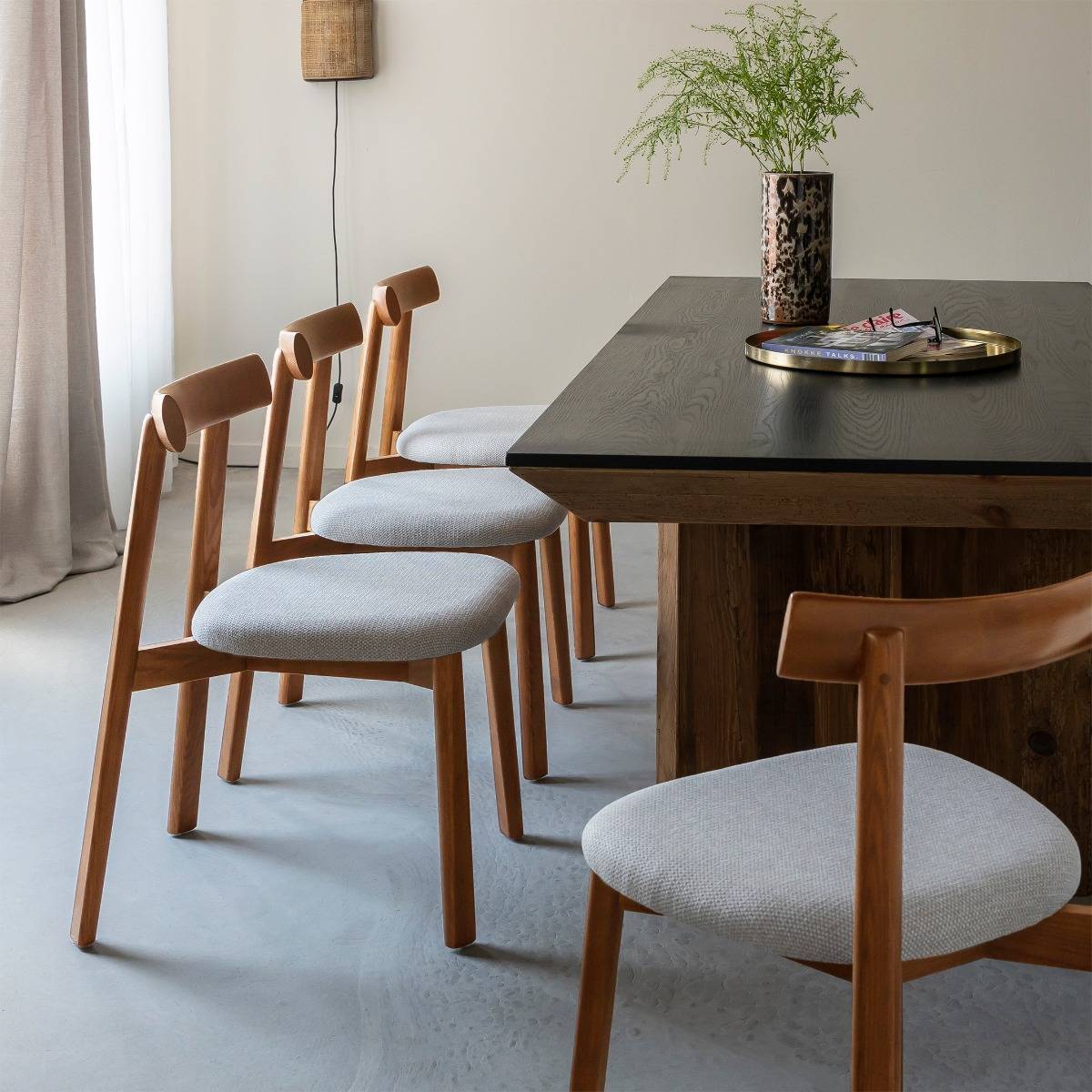 Chaise en bois de frêne et tissu gris Neris (lot de 2)