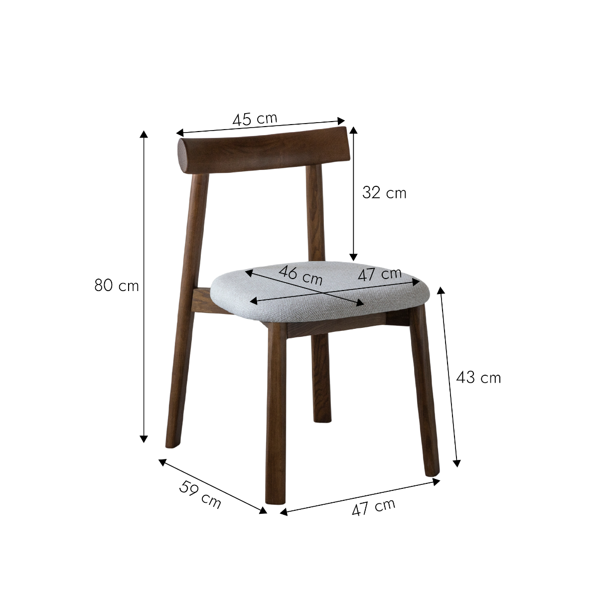 Chaise en bois de frêne foncé et tissu gris Aline (lot de 2)