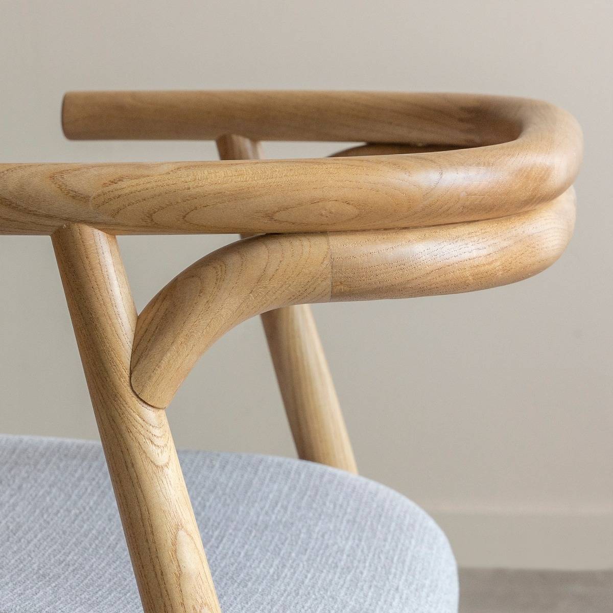 Chaise en bois de orme et tissu gris Aline (lot de 2)