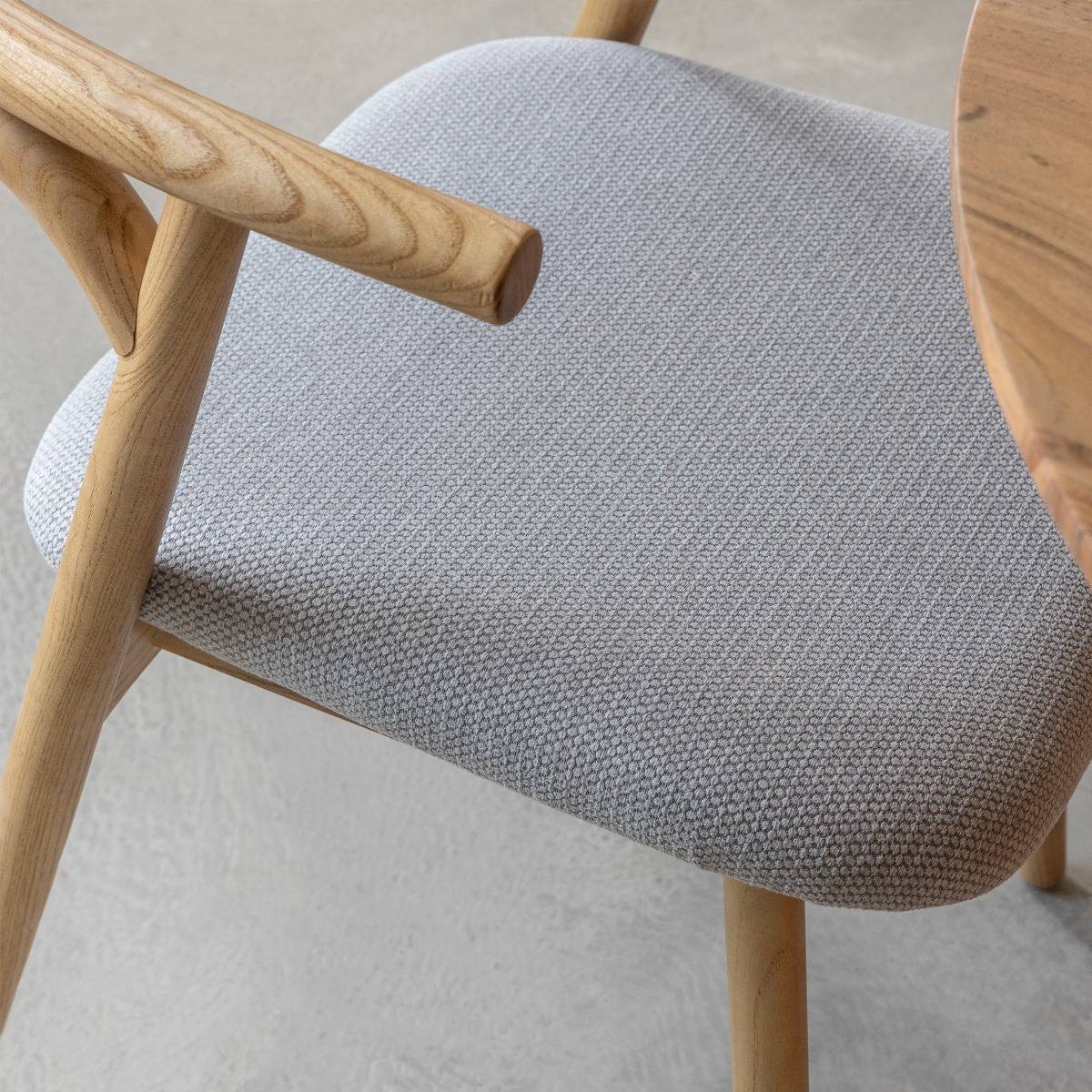 Chaise en bois de orme et tissu gris Aline (lot de 2)