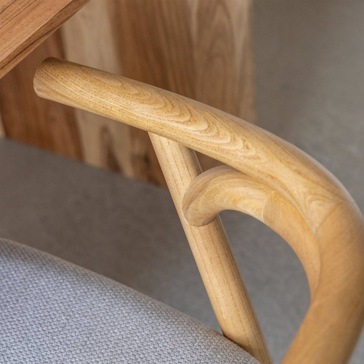 Chaise en bois de orme et tissu gris Aline (lot de 2)