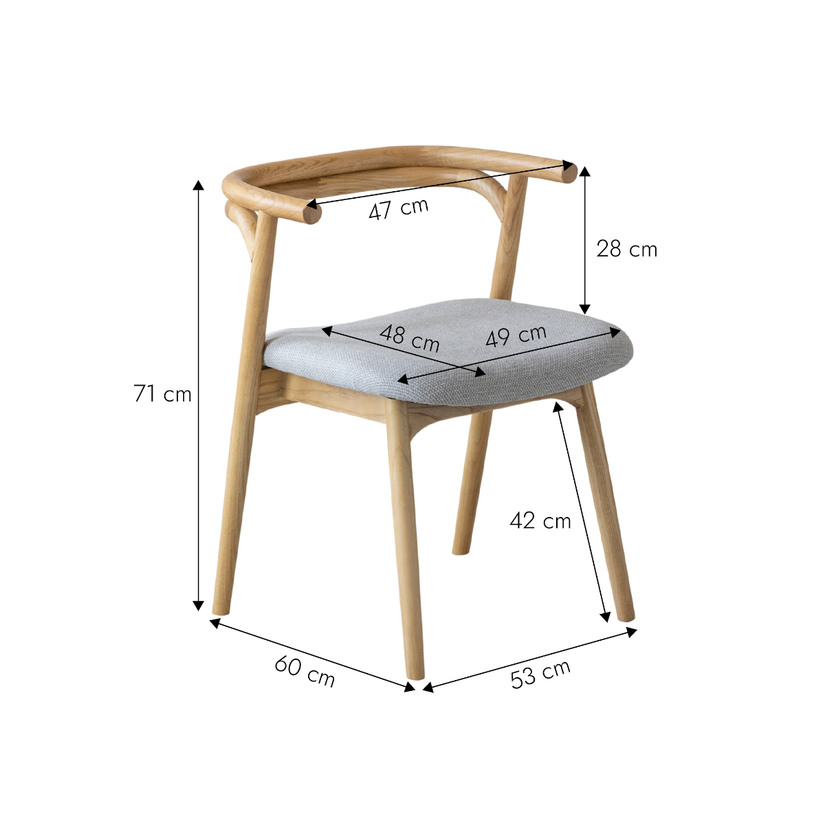 Chaise en bois de orme et tissu gris Aline (lot de 2)