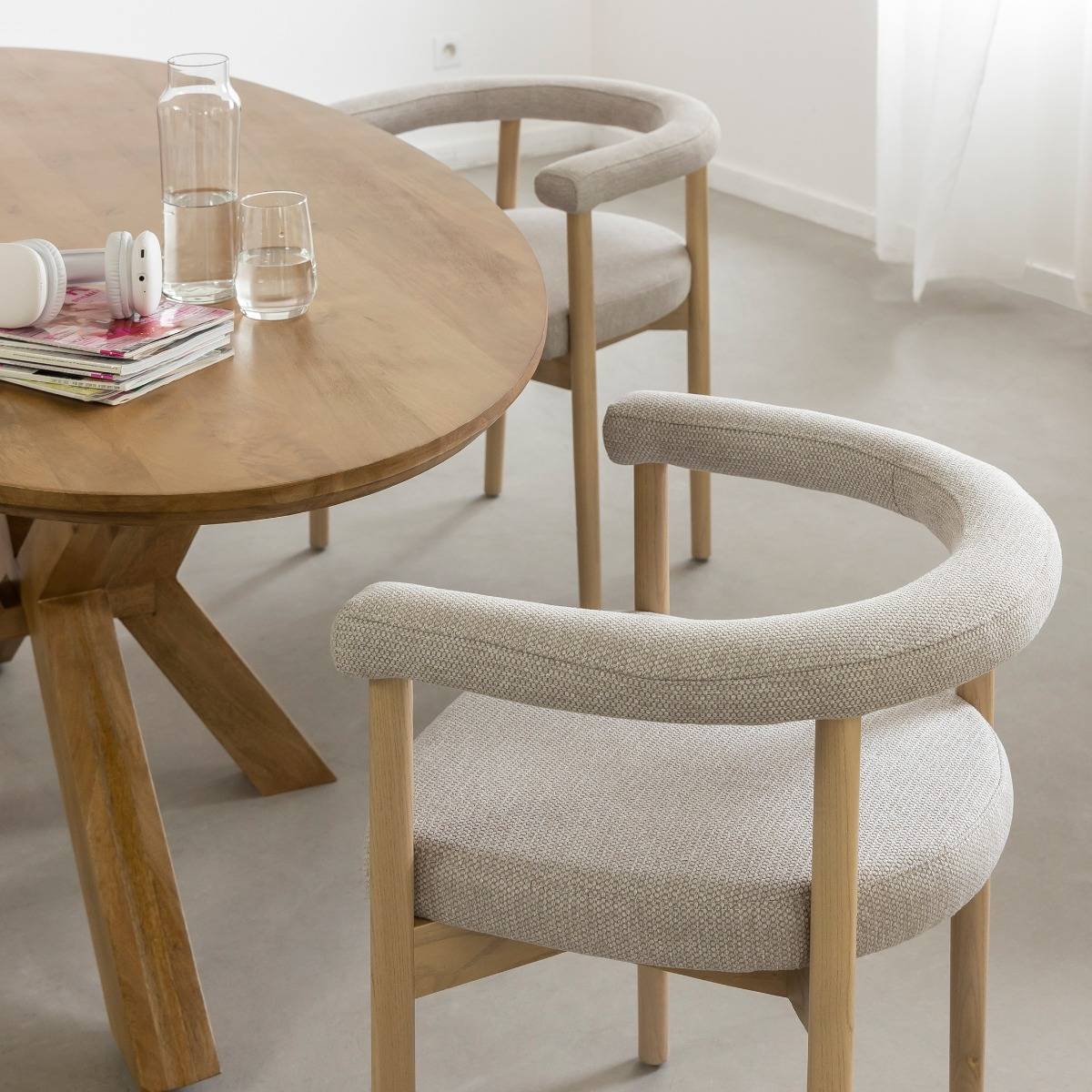 Chaise en bois d'orme et tissu gris Aline (lot de 2)