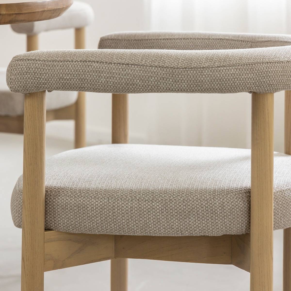 Chaise en bois d'orme et tissu gris Aline (lot de 2)