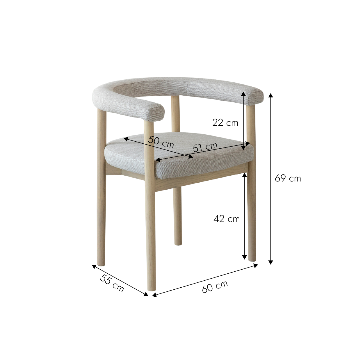 Chaise en bois d'orme et tissu gris Aline (lot de 2)