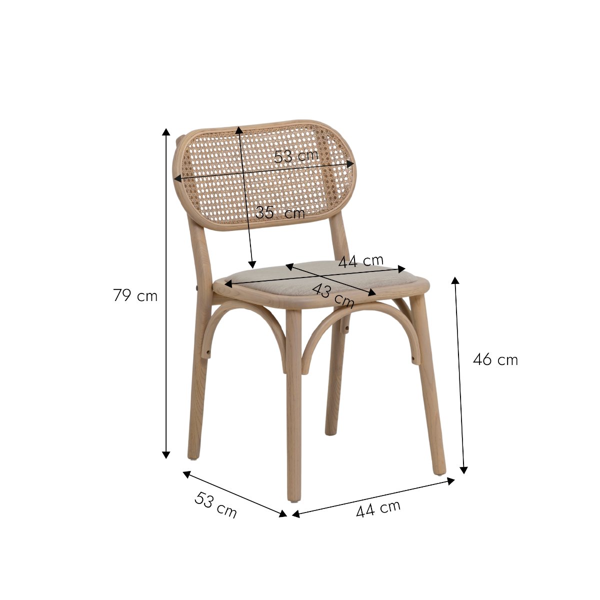 Chaise en orme clair et cannage Luzian (lot de 2)