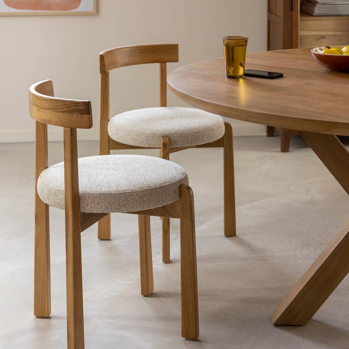 Chaise en bois de orme et tissu bouclette gris Aline (lot de 2)