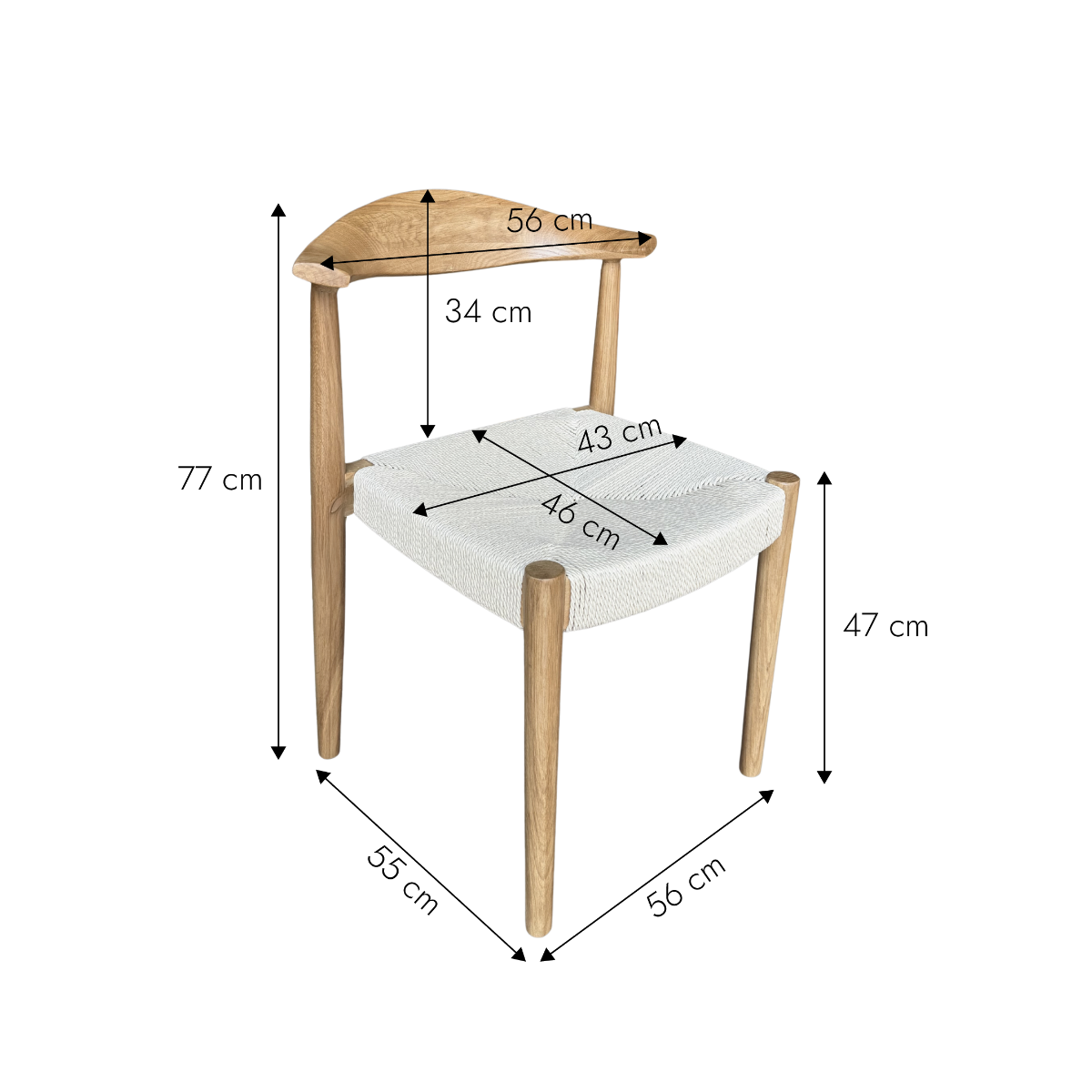 Chaise en bois de chêne et en corde Aline (lot de 2)