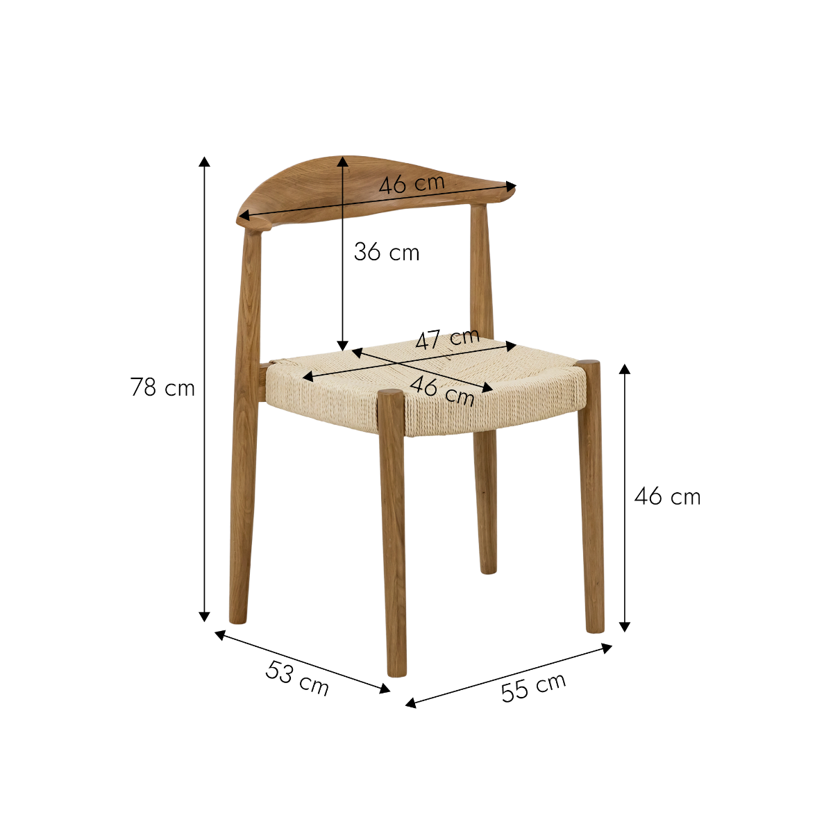 Chaise en bois de chêne et en corde Aline (lot de 2)