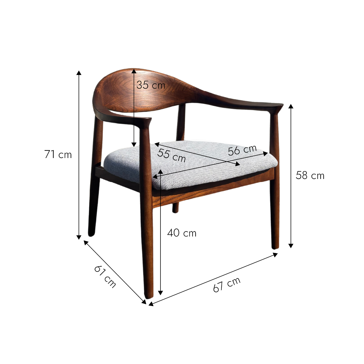 Fauteuil en bois d'orme et tissu gris Orphée