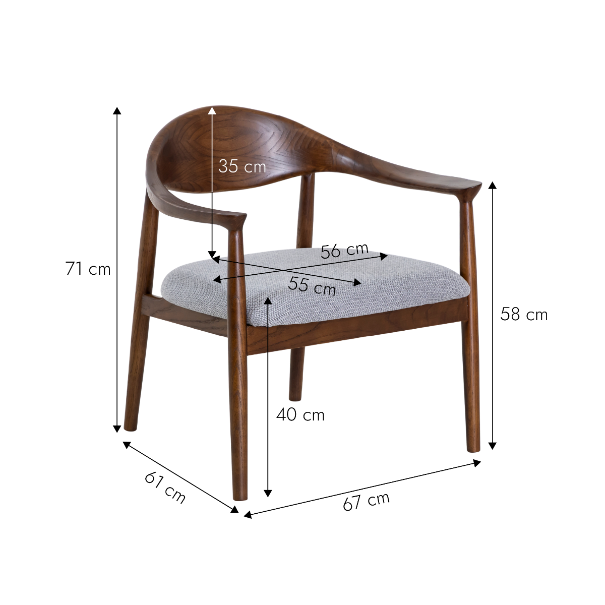 Fauteuil en bois d'orme et tissu gris Orphée