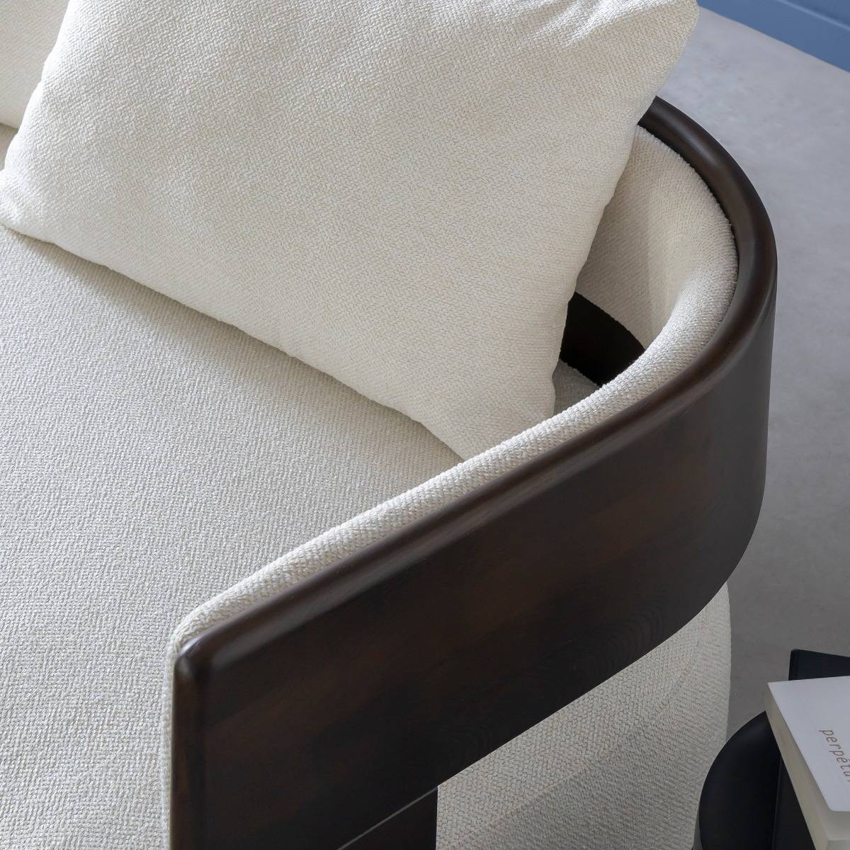 Canapé 3 places en bois d'orme et tissu écru Yséon