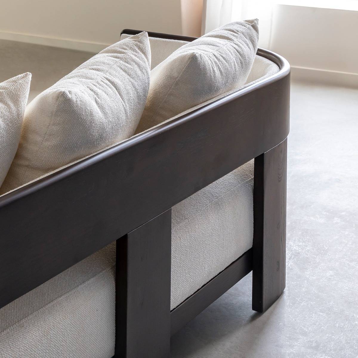 Canapé 3 places en bois d'orme et tissu écru Yséon