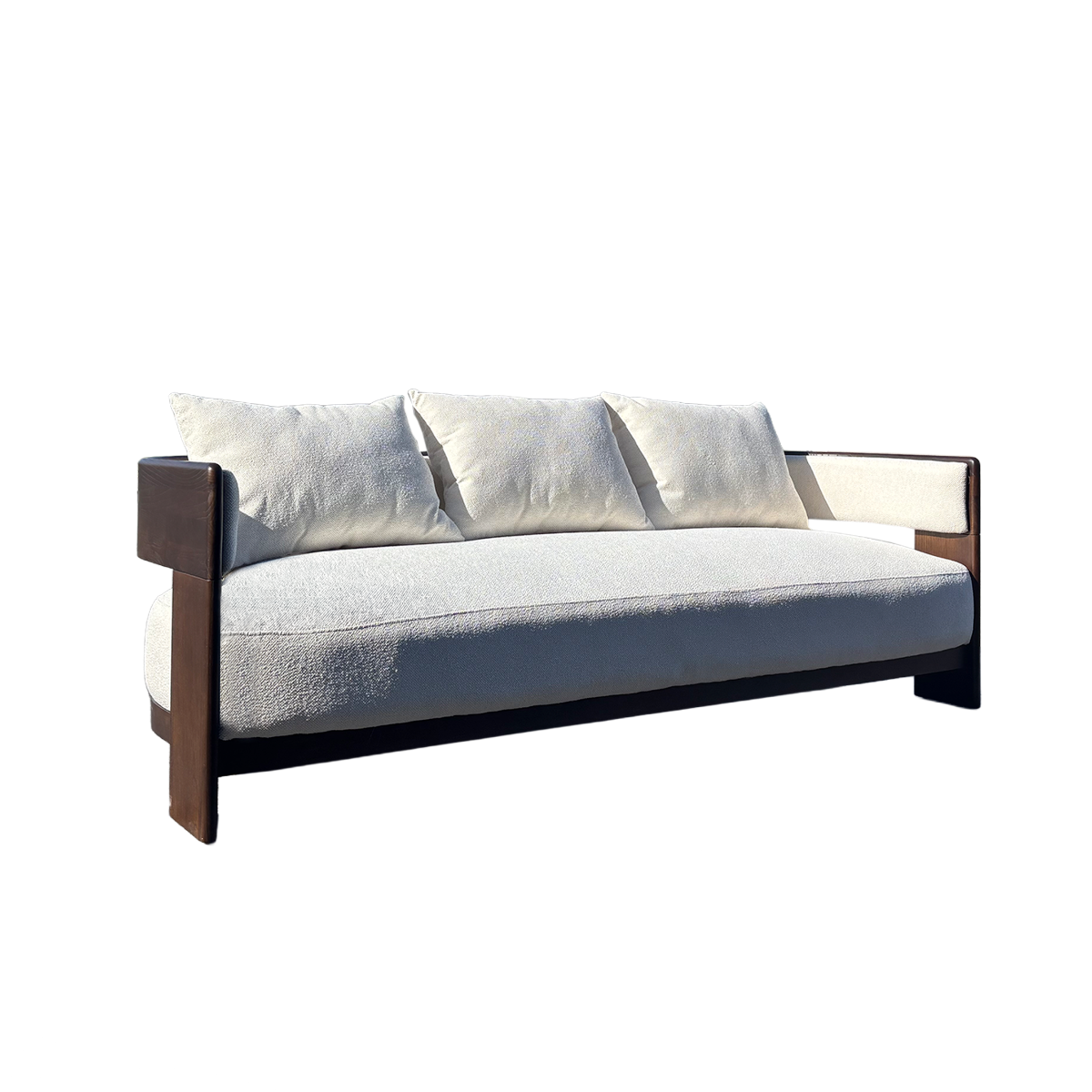 Canapé 3 places en bois d'orme et tissu écru Yséon