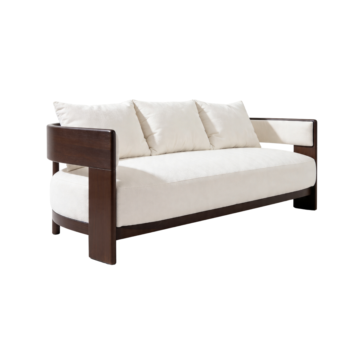 Canapé 3 places en bois d'orme et tissu écru Yséon