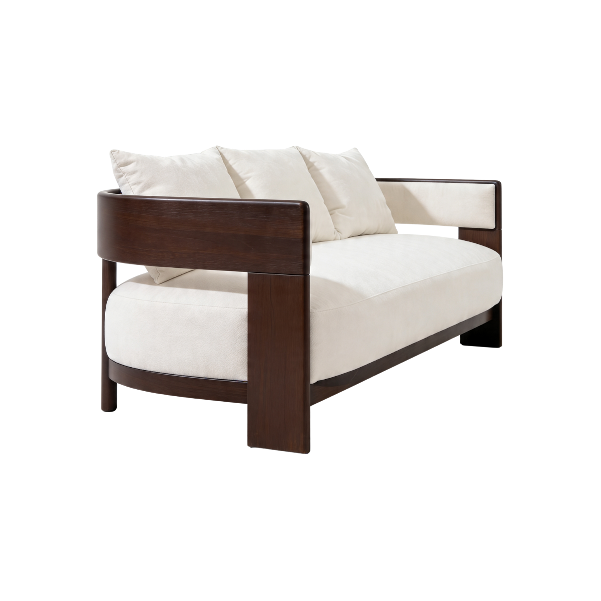 Canapé 3 places en bois d'orme et tissu écru Yséon