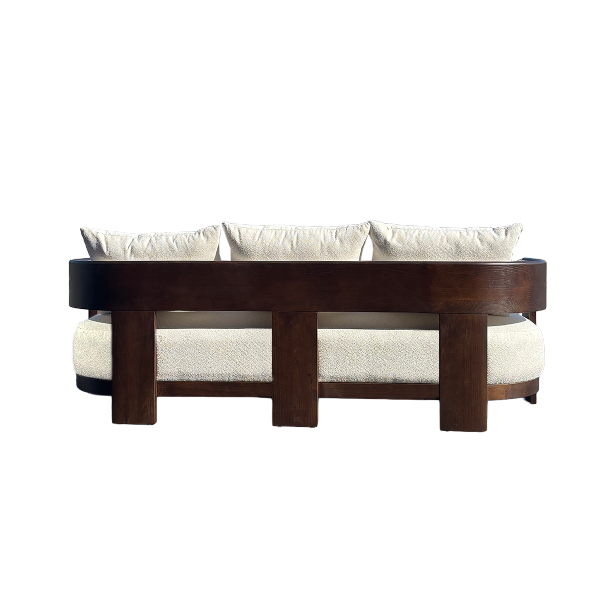 Canapé 3 places en bois d'orme et tissu écru Yséon