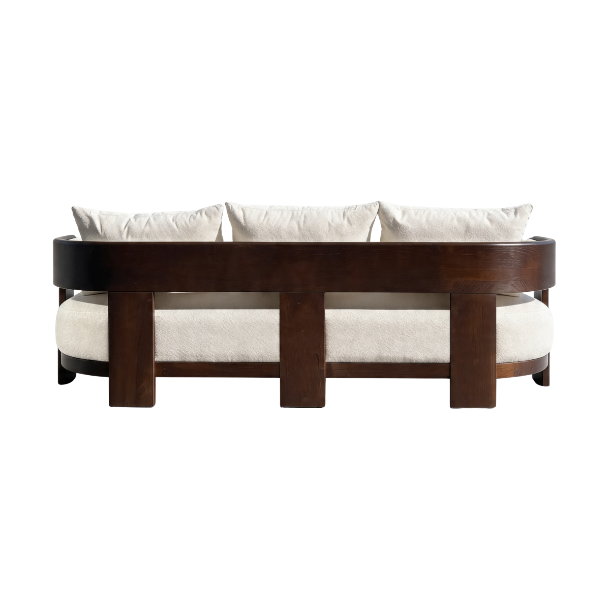 Canapé 3 places en bois d'orme et tissu écru Yséon