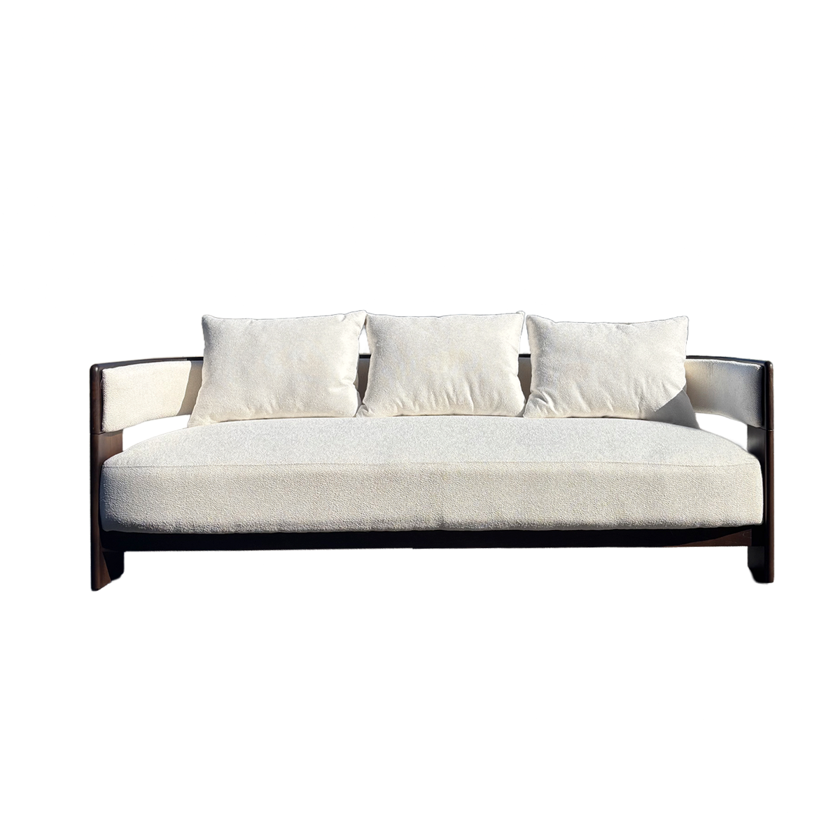 Canapé 3 places en bois d'orme et tissu écru Yséon