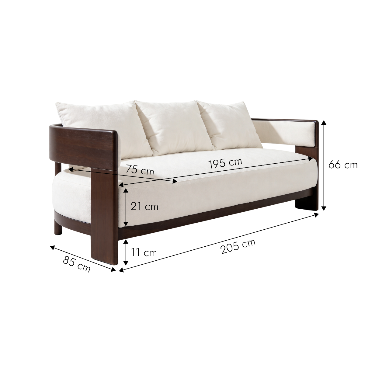 Canapé 3 places en bois d'orme et tissu écru Yséon