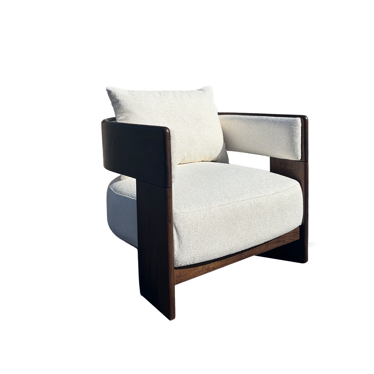 Fauteuil en bois d'orme et tissu écru Yséon