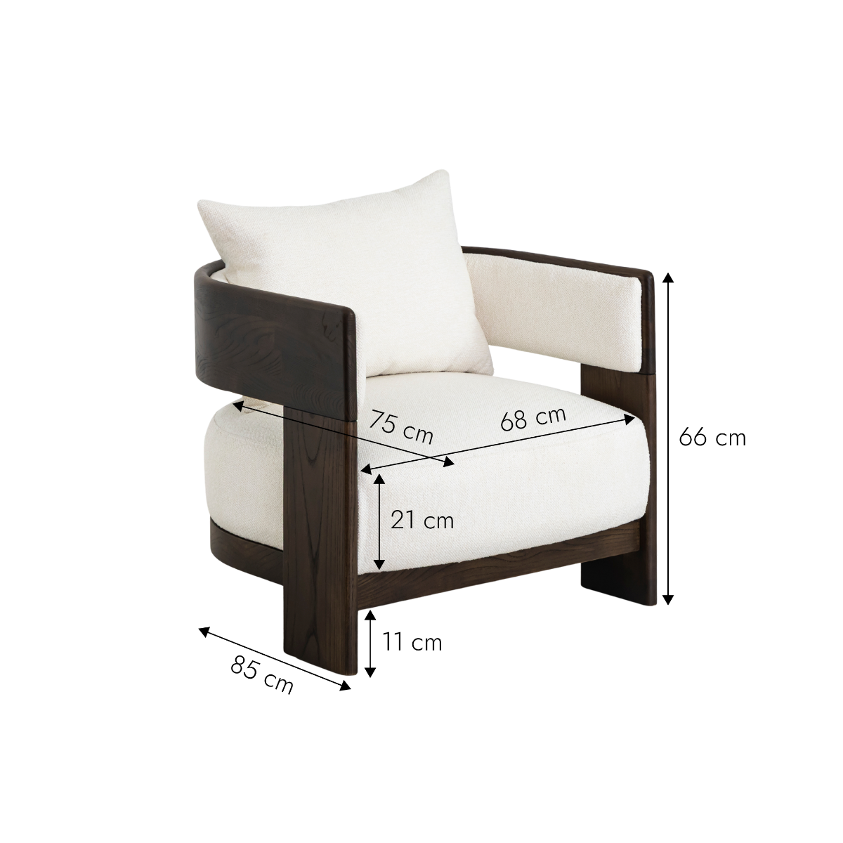 Fauteuil en bois d'orme et tissu écru Yséon