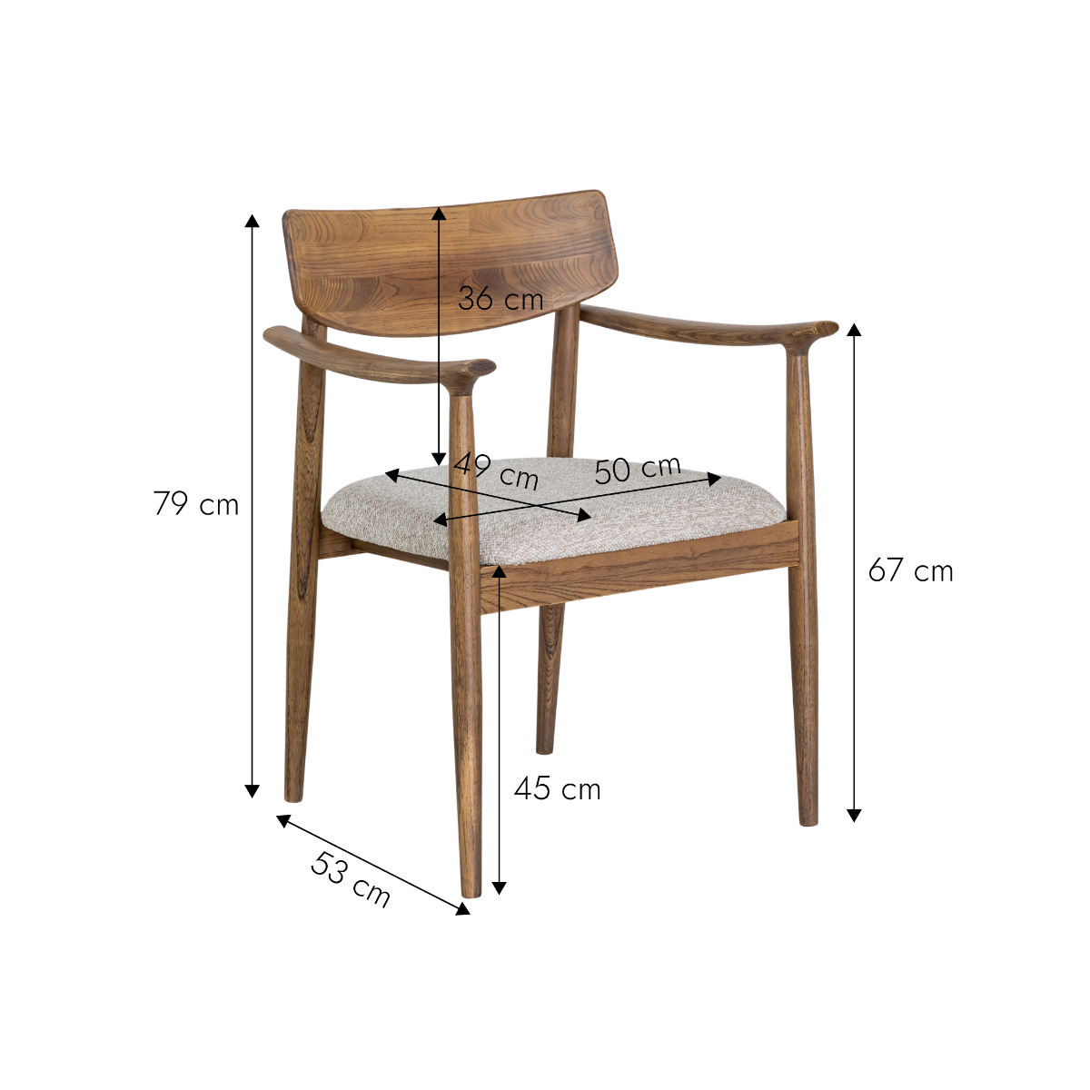 Chaise en bois d'orme et tissu Calyra