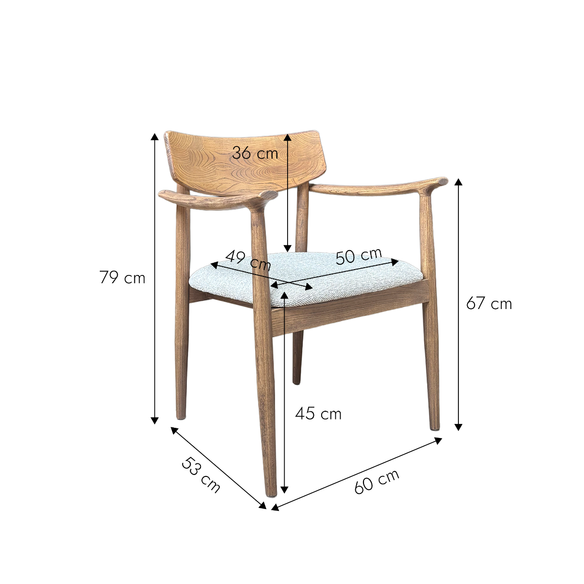 Chaise en bois d'orme et tissu Calyra