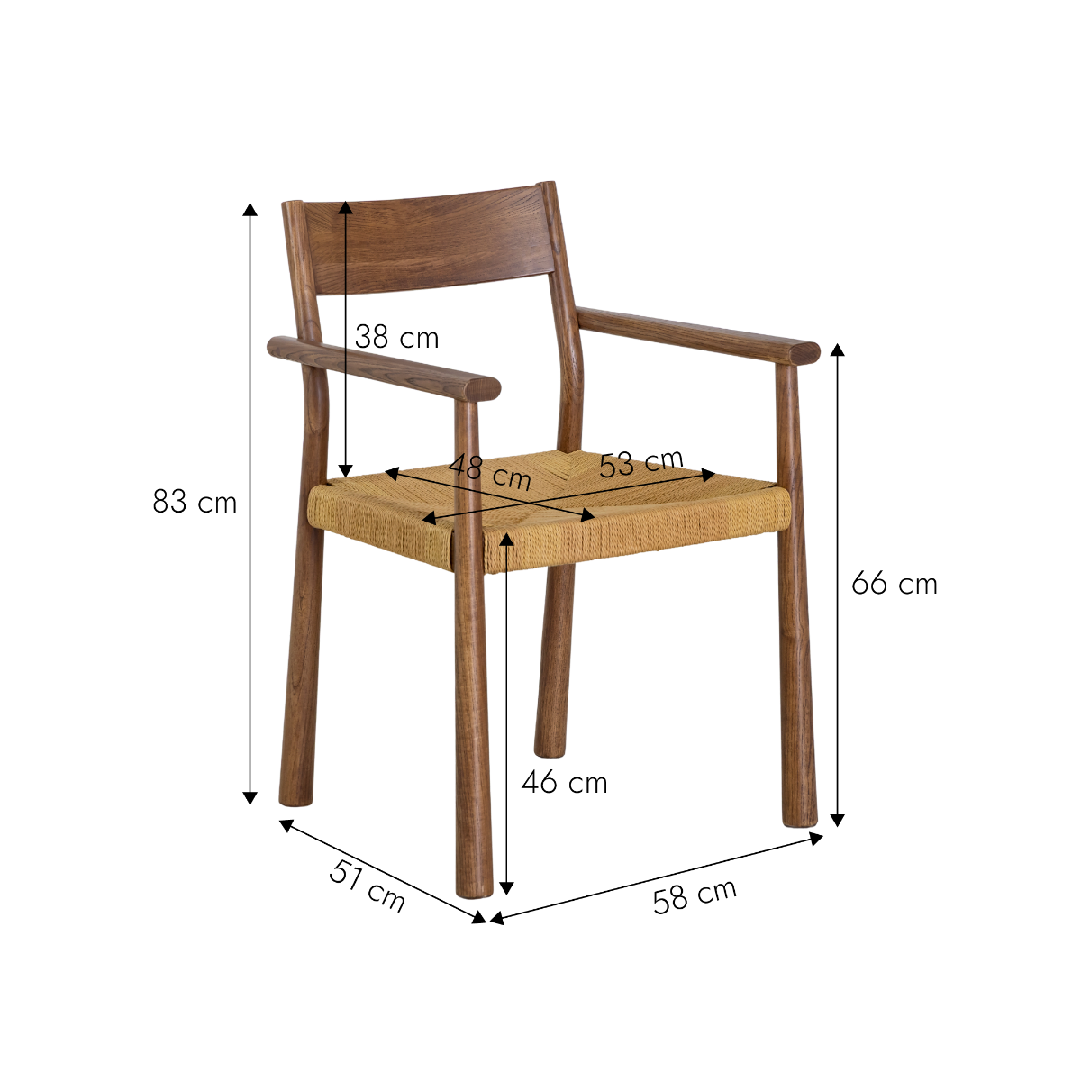 Chaise en bois d'orme et en cordes Lioria