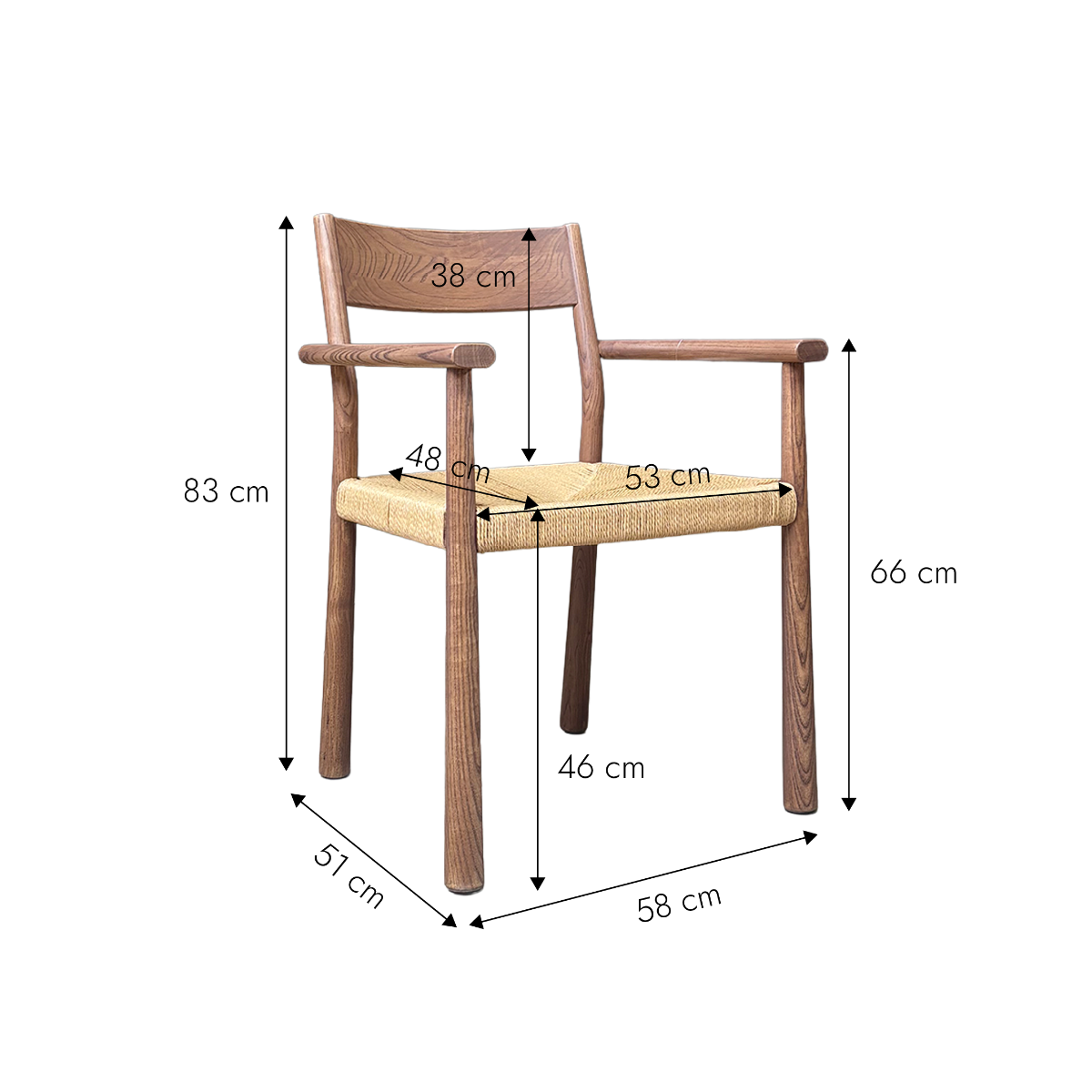 Chaise en bois d'orme et en cordes Lioria