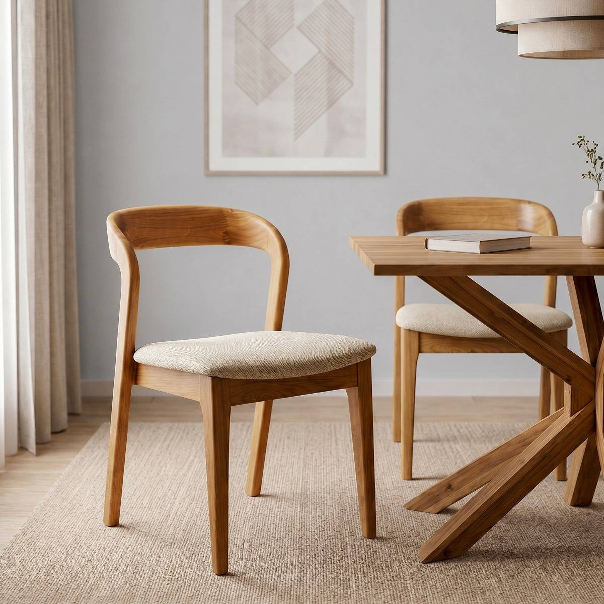 Chaise en bois de chêne et tissu Teddy (lot de 2)