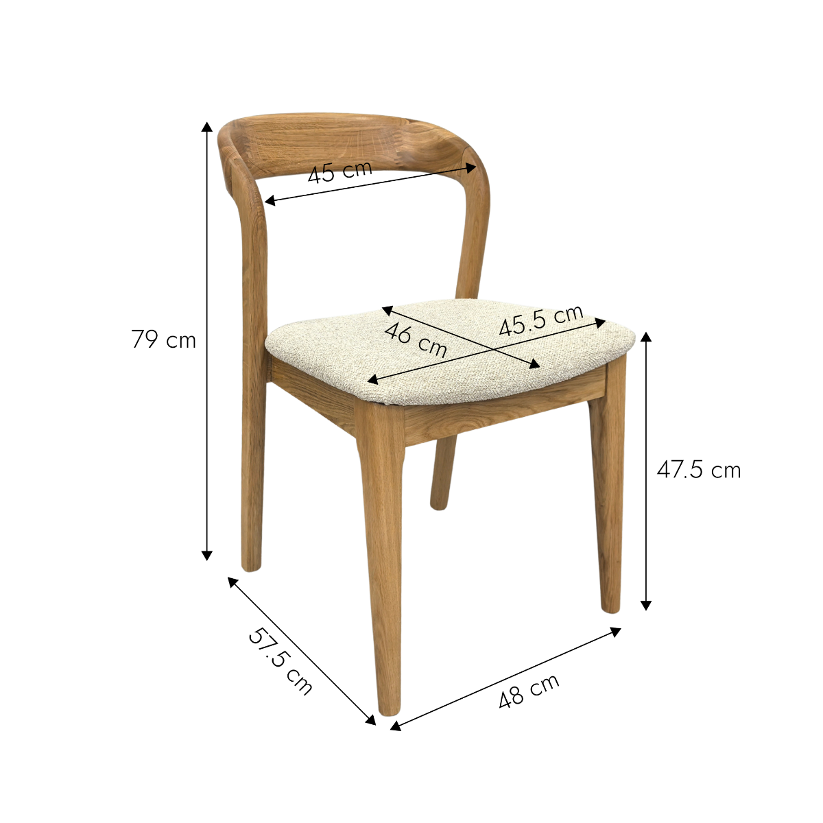 Chaise en bois de chêne et tissu Teddy (lot de 2)