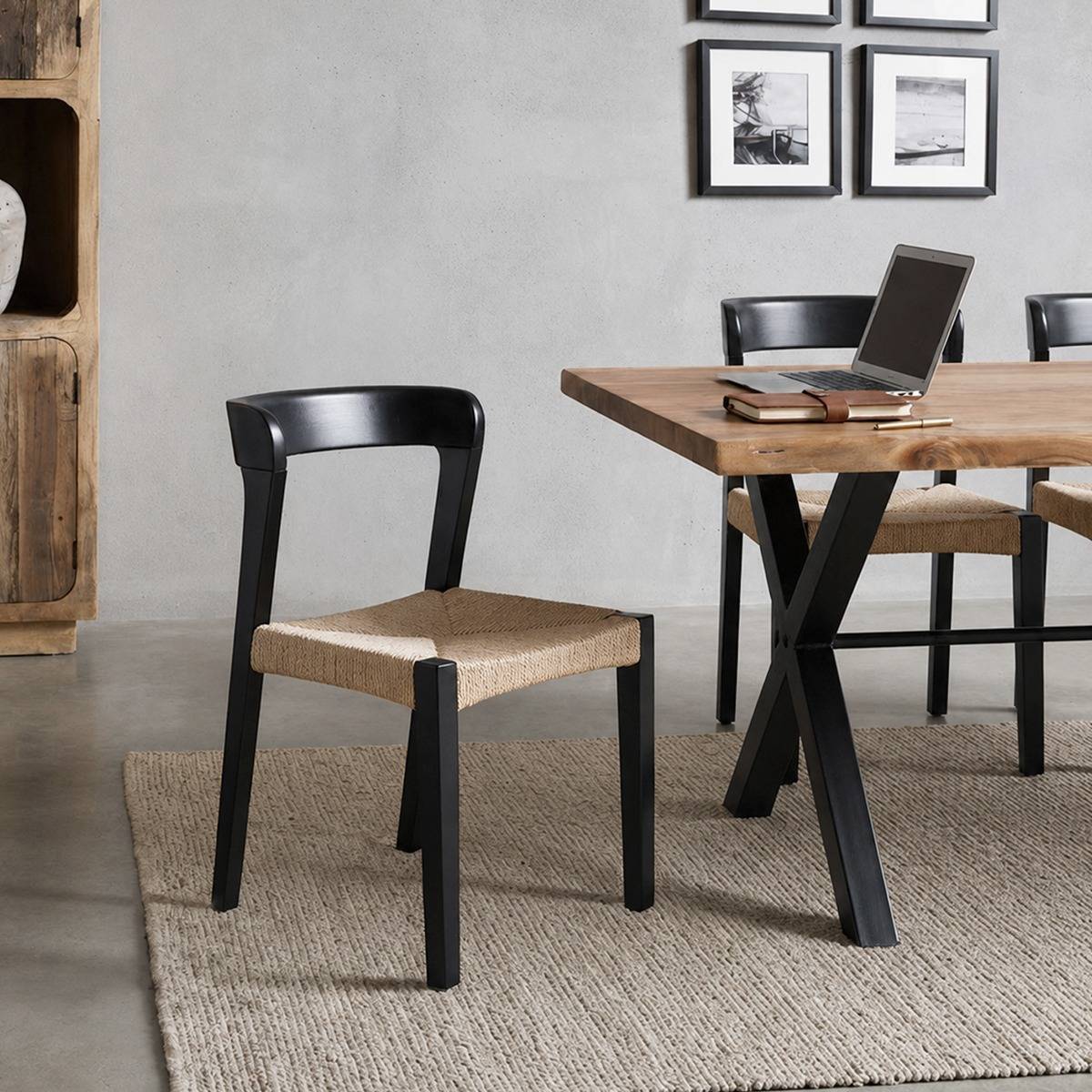 Chaise en bois de chêne noir et en corde Auren (lot de 2)