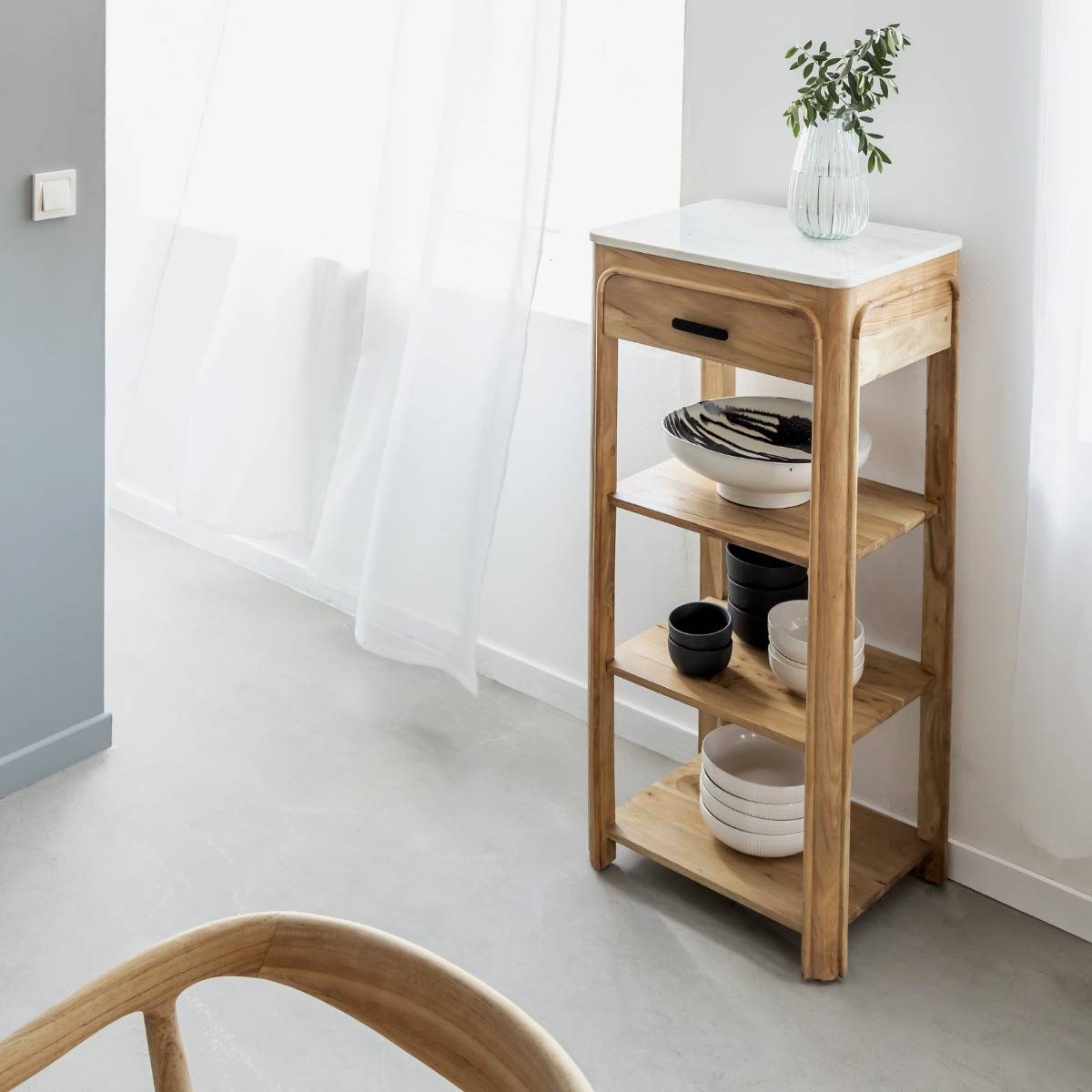 Console avec tiroir en bois d'acacia et marbre Emyr