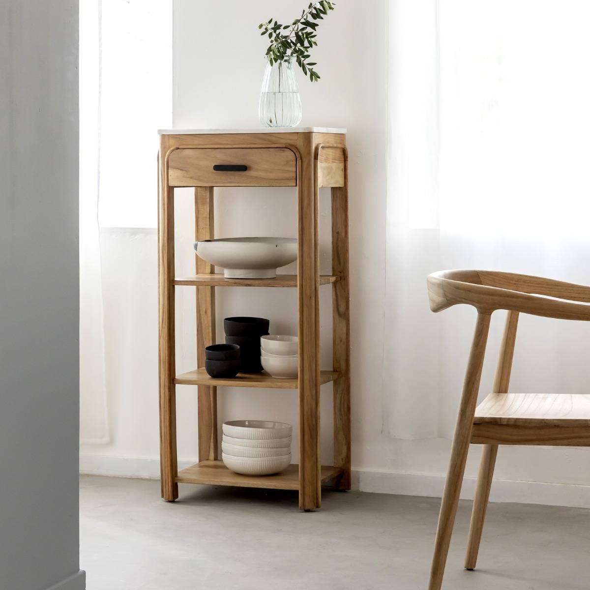Console avec tiroir en bois d'acacia et marbre Emyr
