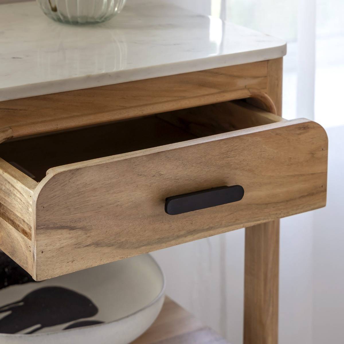 Console avec tiroir en bois d'acacia et marbre Emyr