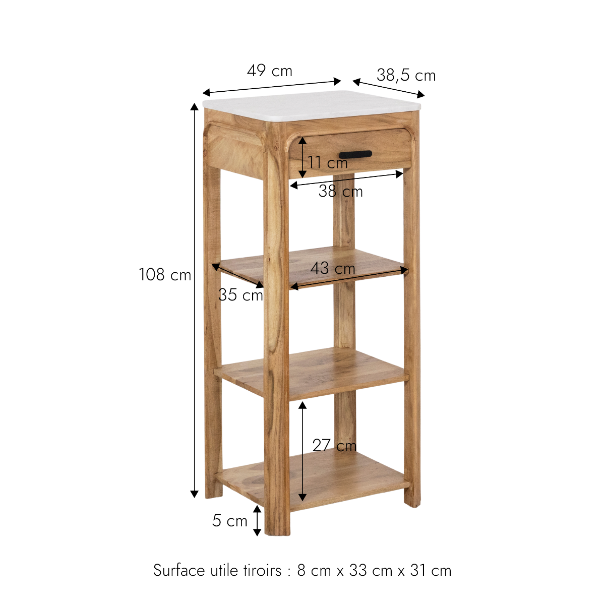 Console avec tiroir en bois d'acacia et marbre Emyr