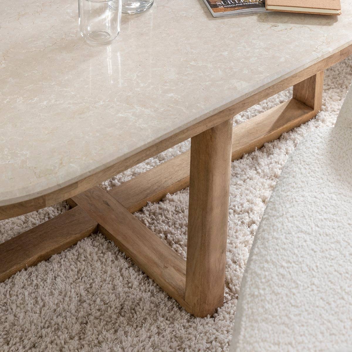 Table basse en bois de manguier et marbre Moana