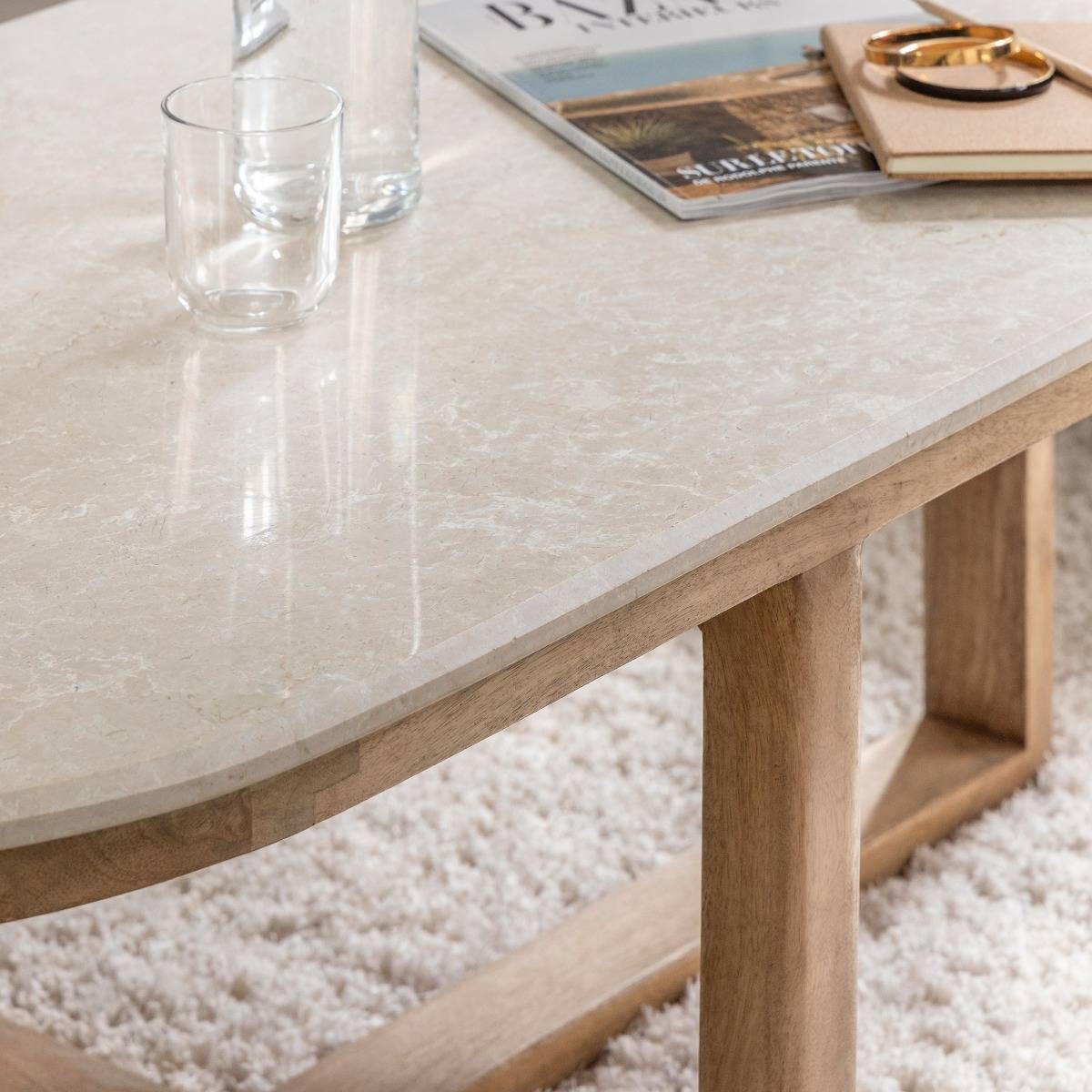 Table basse en bois de manguier et marbre Moana