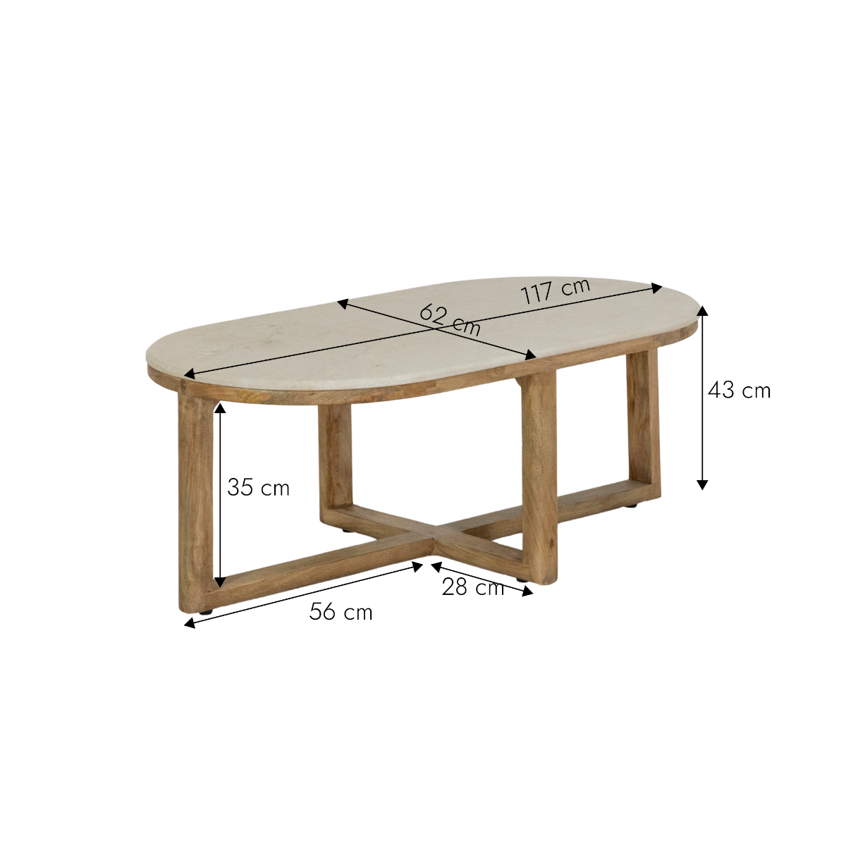 Table basse en bois de manguier et marbre Moana