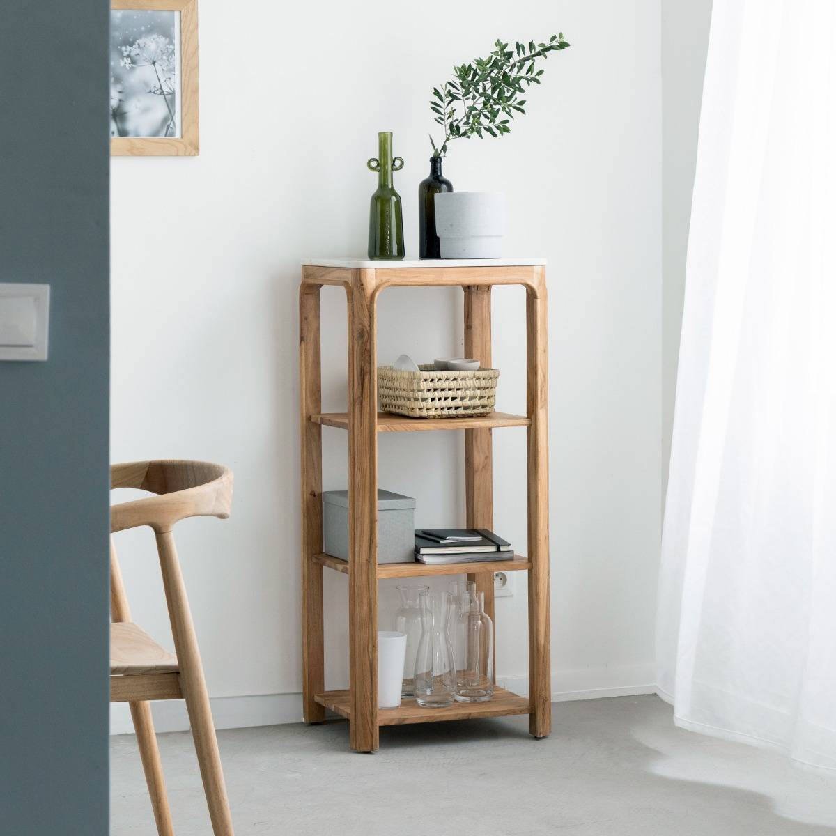 Etagère carrée en bois d'acacia et marbre Emyr