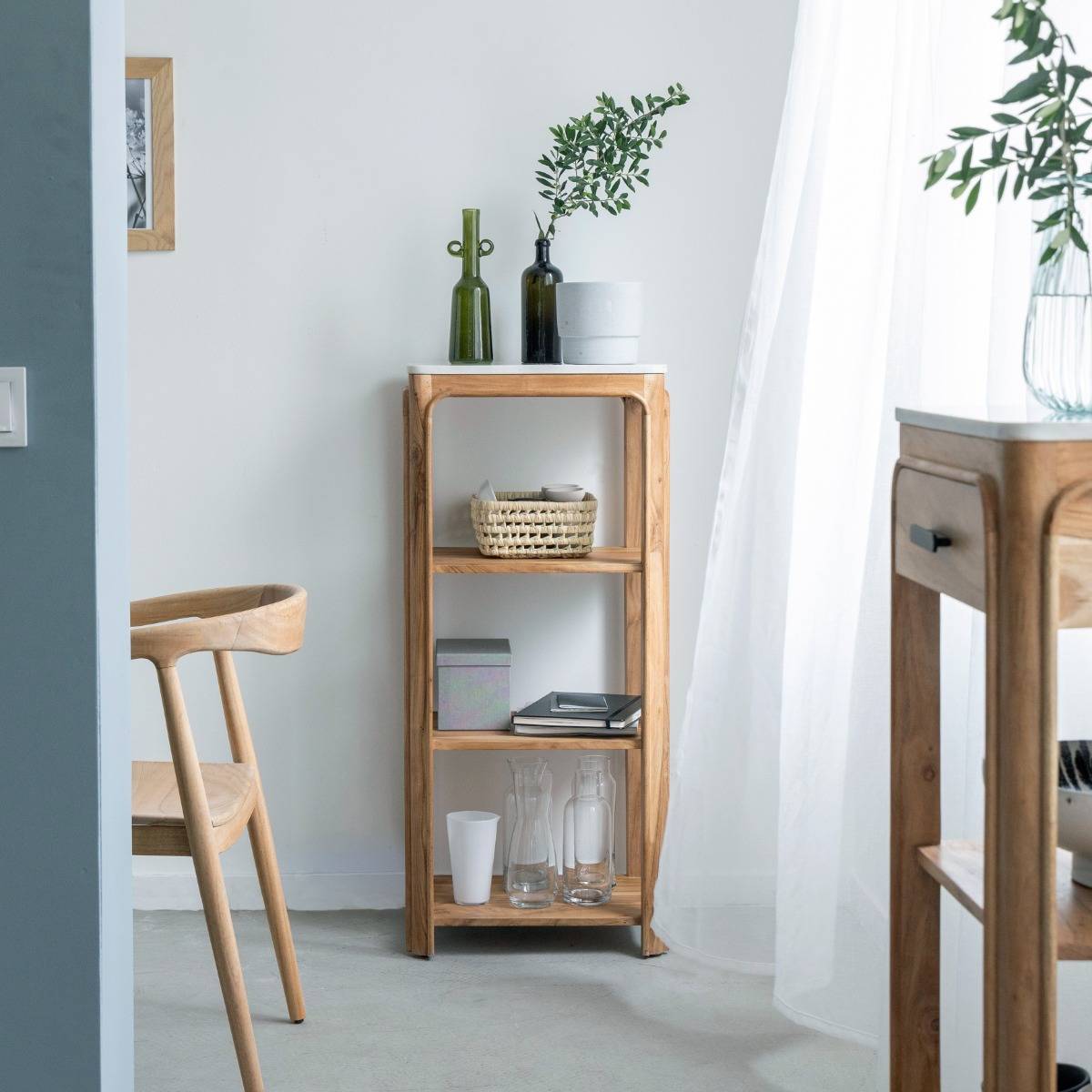 Etagère carrée en bois d'acacia et marbre Emyr
