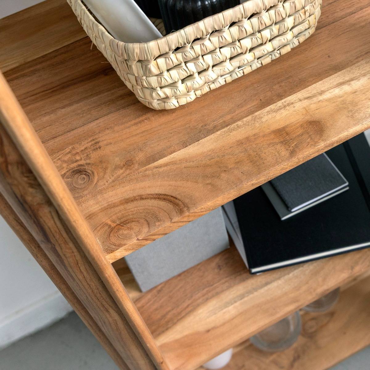 Etagère carrée en bois d'acacia et marbre Emyr